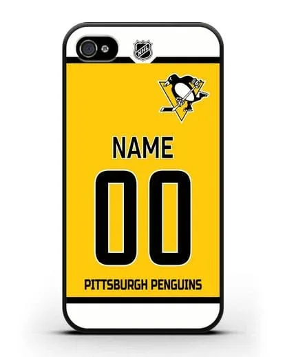 Чехол ХК Питтсбург Пингвинз с фамилией и номером желтая форма силиконовый для iPhone 4/4s