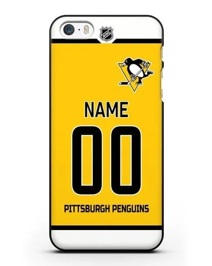 Чехол ХК Питтсбург Пингвинз с фамилией и номером желтая форма силиконовый для iPhone 5/5s/SE