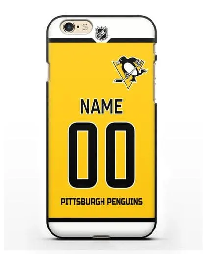 Чехол ХК Питтсбург Пингвинз с фамилией и номером желтая форма силиконовый для iPhone 6s