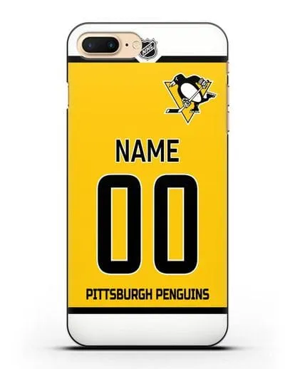 Чехол ХК Питтсбург Пингвинз с фамилией и номером желтая форма силиконовый для iPhone 8 Plus