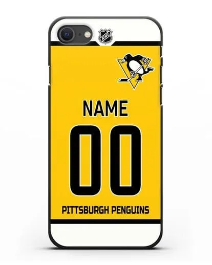 Чехол ХК Питтсбург Пингвинз с фамилией и номером желтая форма силиконовый для iPhone SE 2020