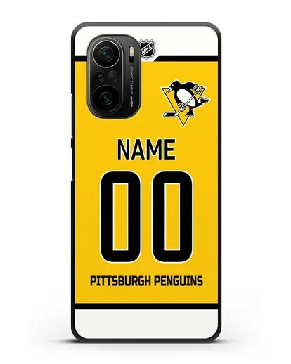 Чехол ХК Питтсбург Пингвинз с фамилией и номером желтая форма силиконовый для Xiaomi Poco F3