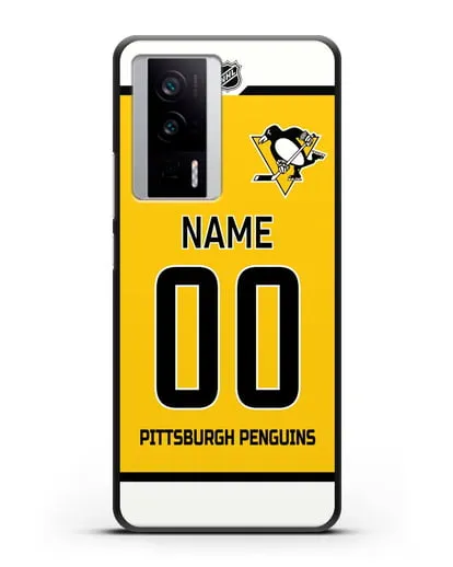 Чехол ХК Питтсбург Пингвинз с фамилией и номером желтая форма силиконовый для Xiaomi Poco F5 Pro
