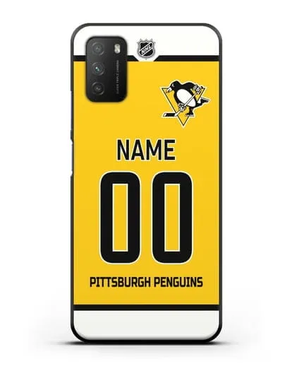 Чехол ХК Питтсбург Пингвинз с фамилией и номером желтая форма силиконовый для Xiaomi Poco M3