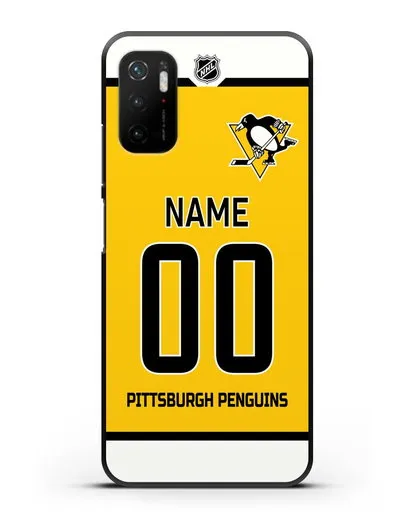 Чехол ХК Питтсбург Пингвинз с фамилией и номером желтая форма силиконовый для Xiaomi Poco M3 Pro