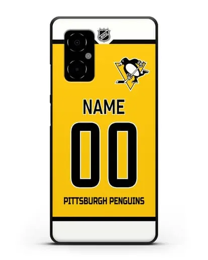 Чехол ХК Питтсбург Пингвинз с фамилией и номером желтая форма силиконовый для Xiaomi Poco M4 5G