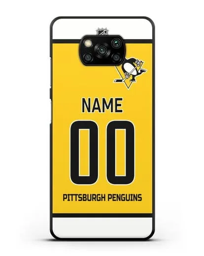 Чехол ХК Питтсбург Пингвинз с фамилией и номером желтая форма силиконовый для Xiaomi Poco X3