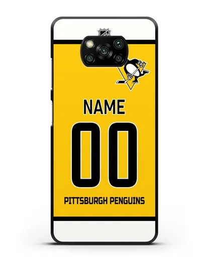 Чехол ХК Питтсбург Пингвинз с фамилией и номером желтая форма силиконовый для Xiaomi Poco X3 Pro