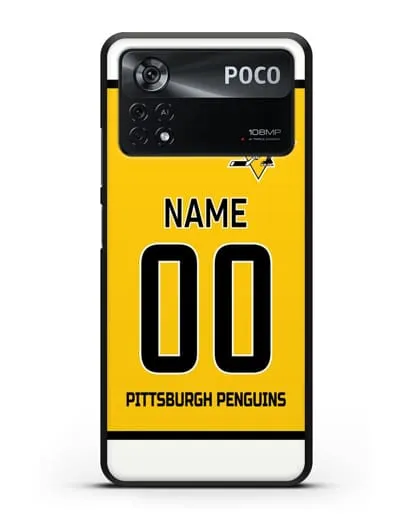 Чехол ХК Питтсбург Пингвинз с фамилией и номером желтая форма силиконовый для Xiaomi Poco X4 Pro