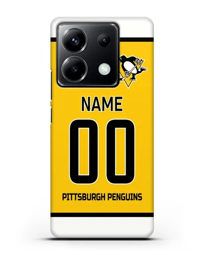 Чехол ХК Питтсбург Пингвинз с фамилией и номером желтая форма силиконовый для Xiaomi Poco X6