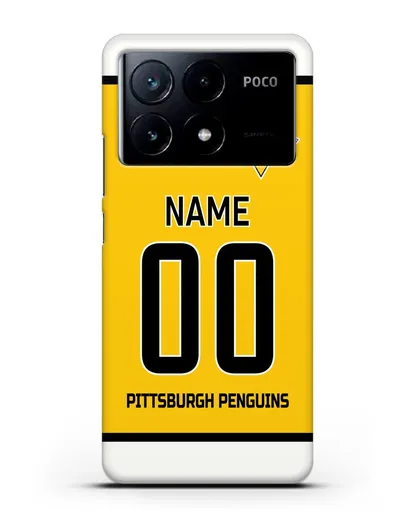 Чехол ХК Питтсбург Пингвинз с фамилией и номером желтая форма силиконовый для Xiaomi Poco X6 Pro