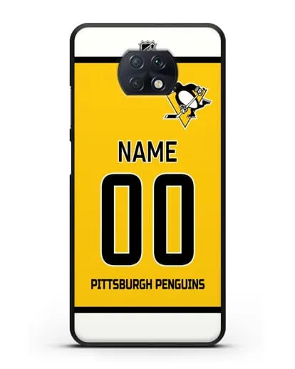 Чехол ХК Питтсбург Пингвинз с фамилией и номером желтая форма силиконовый для Xiaomi Redmi Note 9T