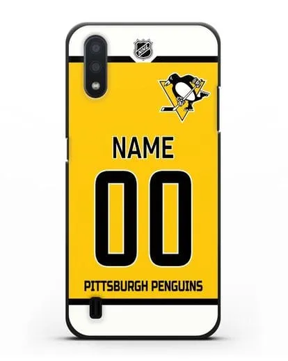 Чехол ХК Питтсбург Пингвинз с фамилией и номером желтая форма силиконовый для Samsung Galaxy A01 [SM-A015F]