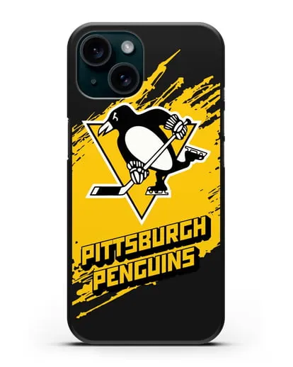 Чехол с надписью ХК Питтсбург Пингвинз силиконовый для iPhone 15