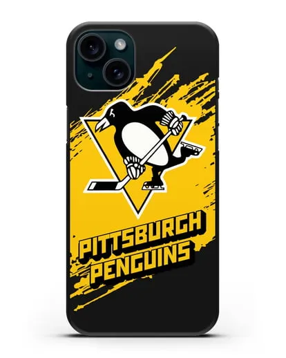 Чехол с надписью ХК Питтсбург Пингвинз силиконовый для iPhone 15 Plus
