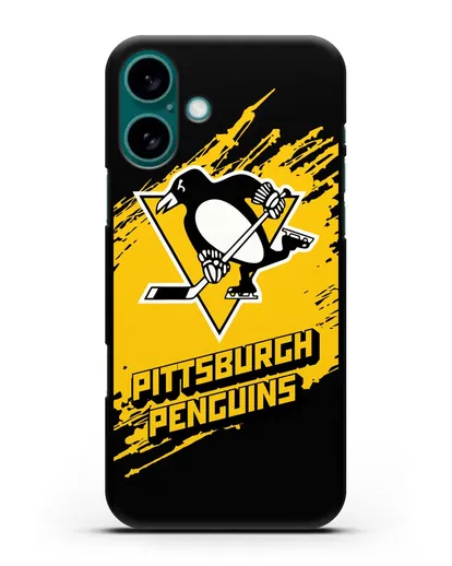 Чехол с надписью ХК Питтсбург Пингвинз силиконовый для iPhone 16 Plus