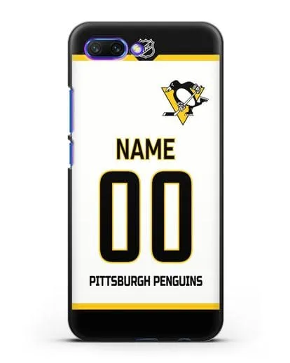 Чехол ХК Питтсбург Пингвинз с фамилией и номером белая форма силиконовый для Honor 10