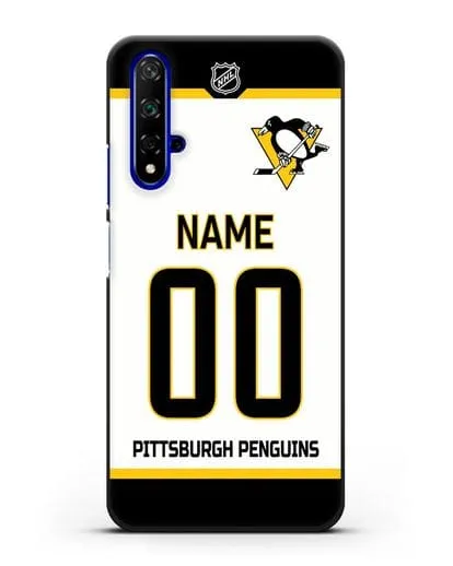 Чехол ХК Питтсбург Пингвинз с фамилией и номером белая форма силиконовый для Honor 20