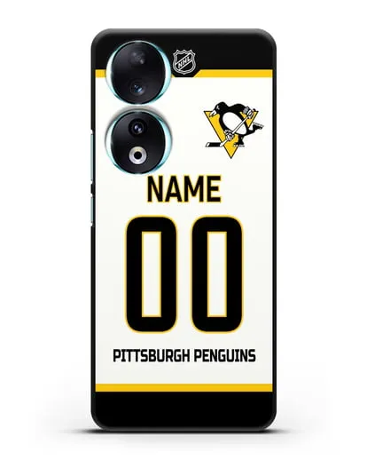 Чехол ХК Питтсбург Пингвинз с фамилией и номером белая форма силиконовый для Honor 90