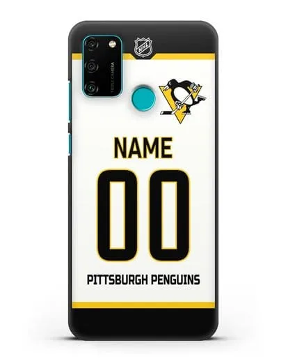 Чехол ХК Питтсбург Пингвинз с фамилией и номером белая форма силиконовый для Honor 9A