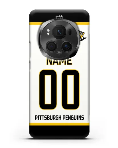 Чехол ХК Питтсбург Пингвинз с фамилией и номером белая форма силиконовый для Honor Magic 6 Pro