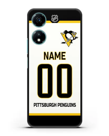Чехол ХК Питтсбург Пингвинз с фамилией и номером белая форма силиконовый для Honor X5 Plus