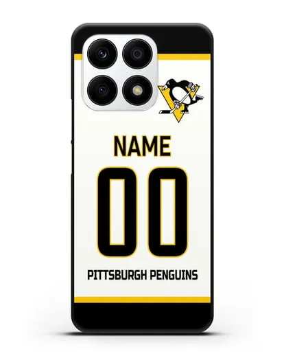 Чехол ХК Питтсбург Пингвинз с фамилией и номером белая форма силиконовый для Honor X8a
