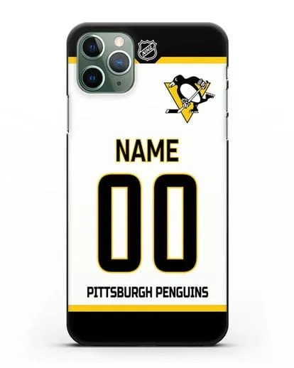 Чехол ХК Питтсбург Пингвинз с фамилией и номером белая форма силиконовый для iPhone 11 Pro Max