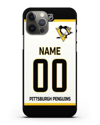 Чехол ХК Питтсбург Пингвинз с фамилией и номером белая форма силиконовый для iPhone 12 Pro