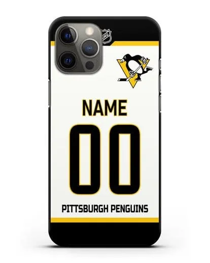 Чехол ХК Питтсбург Пингвинз с фамилией и номером белая форма силиконовый для iPhone 12 Pro Max