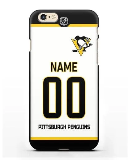 Чехол ХК Питтсбург Пингвинз с фамилией и номером белая форма силиконовый для iPhone 6s