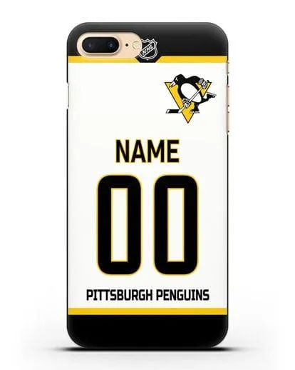 Чехол ХК Питтсбург Пингвинз с фамилией и номером белая форма силиконовый для iPhone 7 Plus