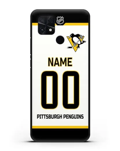 Чехол ХК Питтсбург Пингвинз с фамилией и номером белая форма силиконовый для Xiaomi Poco C40