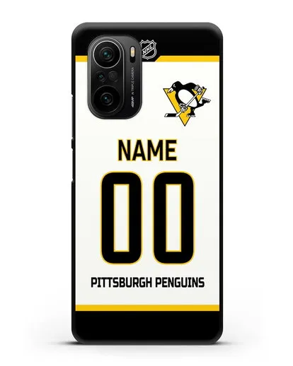Чехол ХК Питтсбург Пингвинз с фамилией и номером белая форма силиконовый для Xiaomi Poco F3