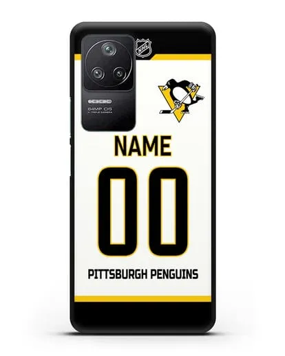 Чехол ХК Питтсбург Пингвинз с фамилией и номером белая форма силиконовый для Xiaomi Poco F4