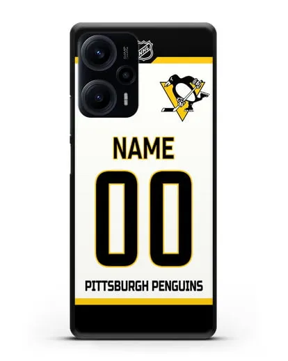 Чехол ХК Питтсбург Пингвинз с фамилией и номером белая форма силиконовый для Xiaomi Poco F5