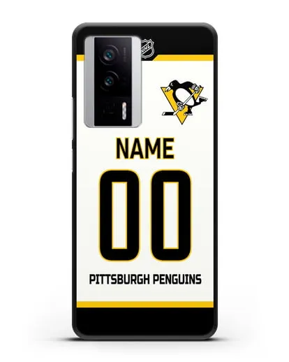 Чехол ХК Питтсбург Пингвинз с фамилией и номером белая форма силиконовый для Xiaomi Poco F5 Pro