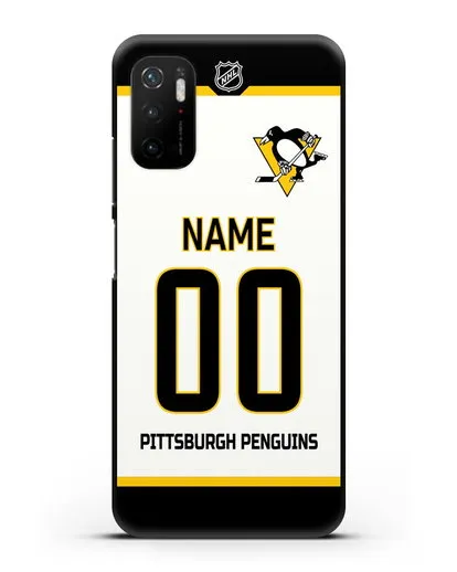 Чехол ХК Питтсбург Пингвинз с фамилией и номером белая форма силиконовый для Xiaomi Poco M3 Pro