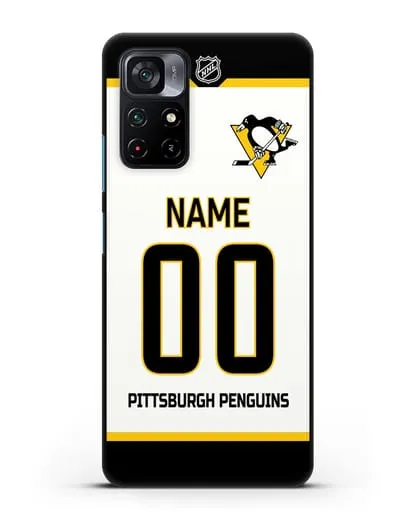 Чехол ХК Питтсбург Пингвинз с фамилией и номером белая форма силиконовый для Xiaomi Poco M4 Pro 5G