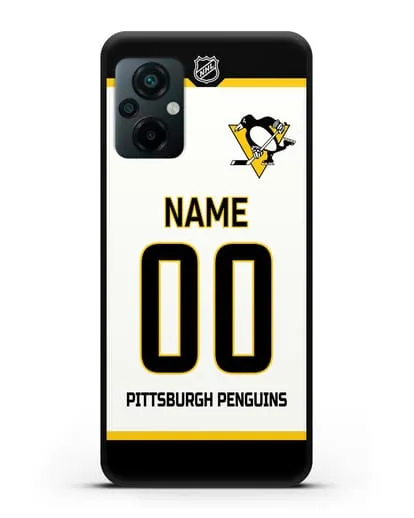 Чехол ХК Питтсбург Пингвинз с фамилией и номером белая форма силиконовый для Xiaomi Poco M5