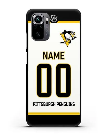 Чехол ХК Питтсбург Пингвинз с фамилией и номером белая форма силиконовый для Xiaomi Poco M5s
