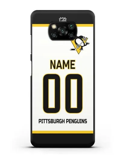 Чехол ХК Питтсбург Пингвинз с фамилией и номером белая форма силиконовый для Xiaomi Poco X3