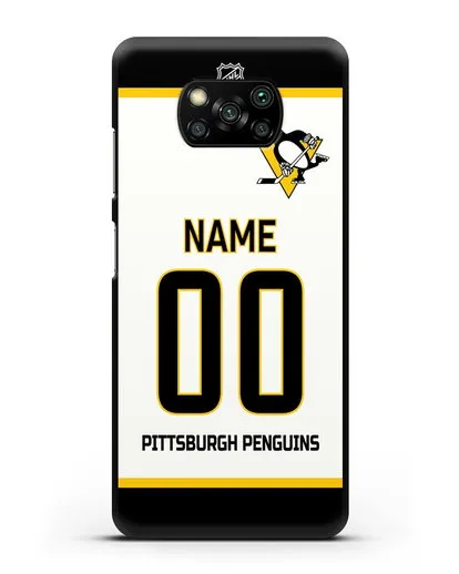 Чехол ХК Питтсбург Пингвинз с фамилией и номером белая форма силиконовый для Xiaomi Poco X3 Pro
