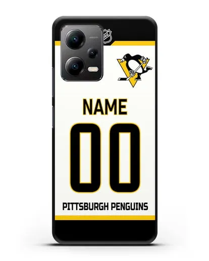 Чехол ХК Питтсбург Пингвинз с фамилией и номером белая форма силиконовый для Xiaomi Poco X5