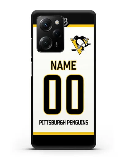 Чехол ХК Питтсбург Пингвинз с фамилией и номером белая форма силиконовый для Xiaomi Poco X5 Pro