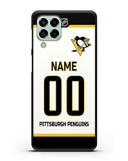 Чехол ХК Питтсбург Пингвинз с фамилией и номером белая форма силиконовый для Samsung Galaxy M53 [SM-M536]