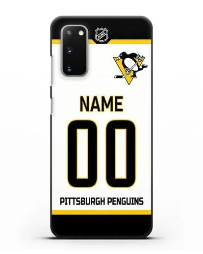 Чехол ХК Питтсбург Пингвинз с фамилией и номером белая форма силиконовый для Samsung Galaxy S20 [SM-G980F]