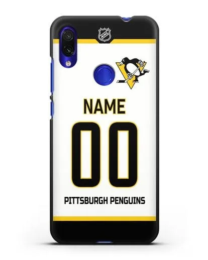Чехол ХК Питтсбург Пингвинз с фамилией и номером белая форма силиконовый для Xiaomi Redmi Note 7