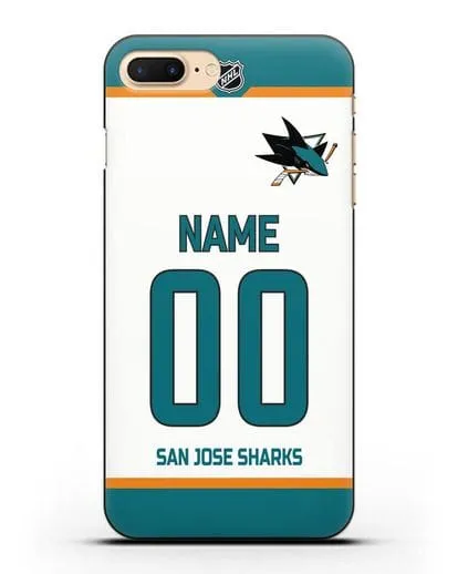 Чехол ХК Сан-Хосе Шаркс с фамилией и номером белая форма силиконовый для iPhone 7 Plus