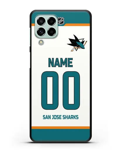 Чехол ХК Сан-Хосе Шаркс с фамилией и номером белая форма силиконовый для Samsung Galaxy M53 [SM-M536]